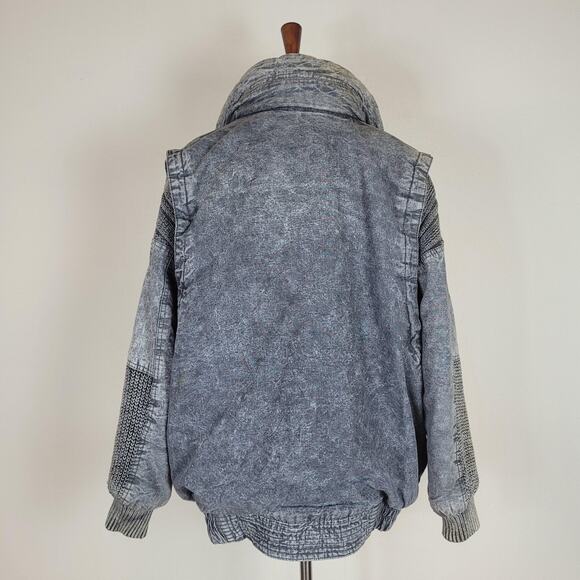 Vintage Prezzia Jacket Women Large Gray Denim Acid Wash Bomber Oversized 90s 80s - Picture 3 of 10